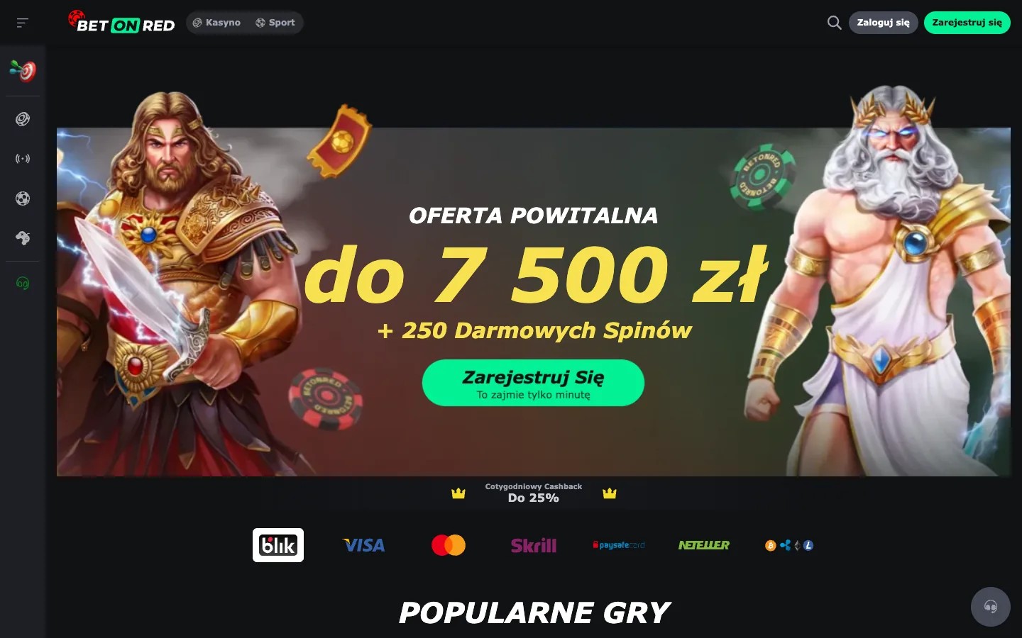 Strona główna BetOnRed z ofertą 7 500 zł · 02.10.2026