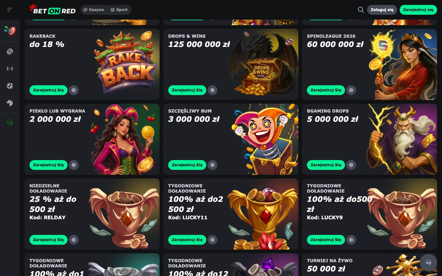 Lista promocji BetOnRed na stronie operatora